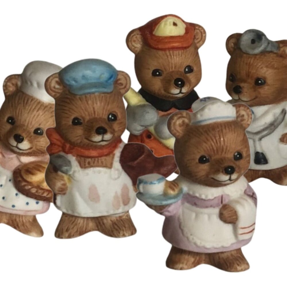 Vintage Homco Career Bear Figurines Set Of 5 Doctor Baker Fireman Nurse Cobbler